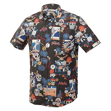 Men's Reyn Spooner Black Atlanta Braves D _a De Los Muertos Tri-Blend Button-Down Shirt