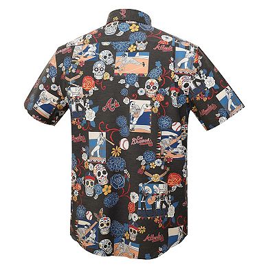 Men's Reyn Spooner Black Atlanta Braves D _a De Los Muertos Tri-Blend Button-Down Shirt