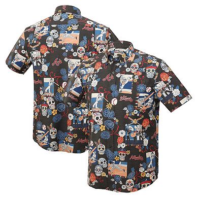 Men's Reyn Spooner Black Atlanta Braves D _a De Los Muertos Tri-Blend Button-Down Shirt