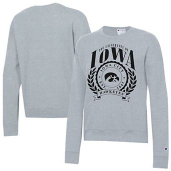 Women's Champion Heather Gray Iowa Hawkeyes Academic Crest Powerblend Crewneck Sweatshirt
