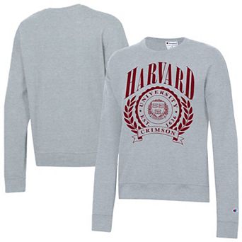 Women's Champion Heather Gray Harvard Crimson Academic Crest Powerblend Crewneck Sweatshirt