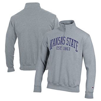 Men's Champion Heather Gray Kansas State Wildcats Powerblend Quarter-Zip Pullover