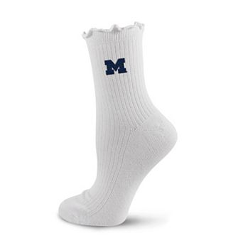 Women's PRO Compression White Michigan Wolverines Logo Lettuce Hem Quarter Socks