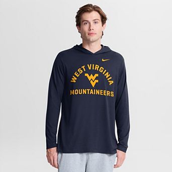 Men's Nike Navy West Virginia Mountaineers Primetime Arch Tri-Blend Dri-FIT Long Sleeve Hooded T-Shirt