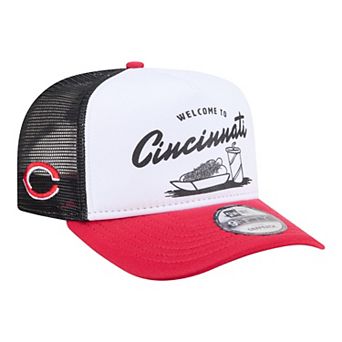 Men's New Era White/Red Cincinnati Reds Foodie A-Frame 9FIFTY Trucker Snapback Hat