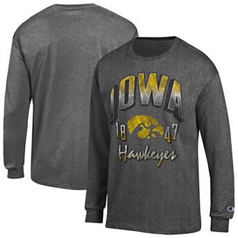 Men's Champion Heather Charcoal Iowa Hawkeyes Bold Long-Sleeve T-Shirt