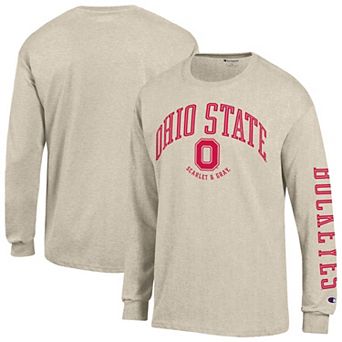 Men's Champion Heather Oatmeal Ohio State Buckeyes Neutral Arch Long-Sleeve T-Shirt