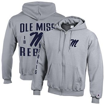 Men's Champion Heather Gray Ole Miss Rebels Varsity Powerblend Full-Zip Fleece Hoodie
