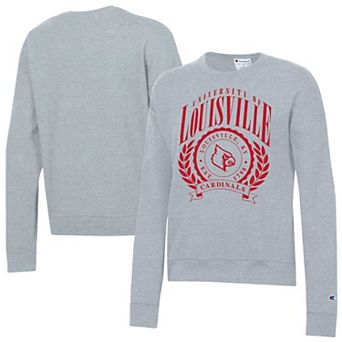 Women's Champion Heather Gray Louisville Cardinals Academic Crest Powerblend Crewneck Sweatshirt
