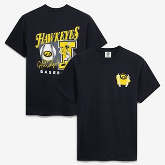 Men's Black Iowa Hawkeyes Drawn Mascot Baseball T-Shirt
