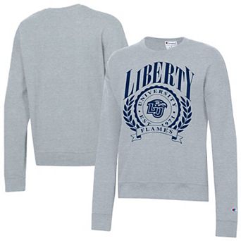 Women's Champion Heather Gray Liberty Flames Academic Crest Powerblend Crewneck Sweatshirt