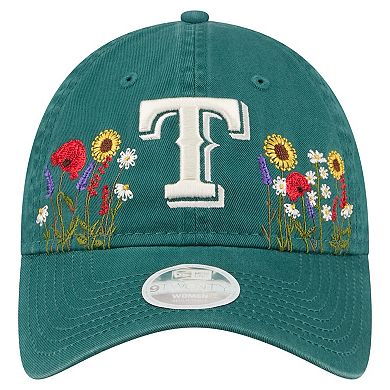 Women's New Era Dark Green Texas Rangers Floral Stitch 9TWENTY Adjustable Hat