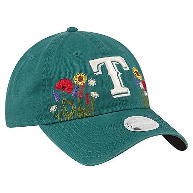 Women's New Era Dark Green Texas Rangers Floral Stitch 9TWENTY Adjustable Hat