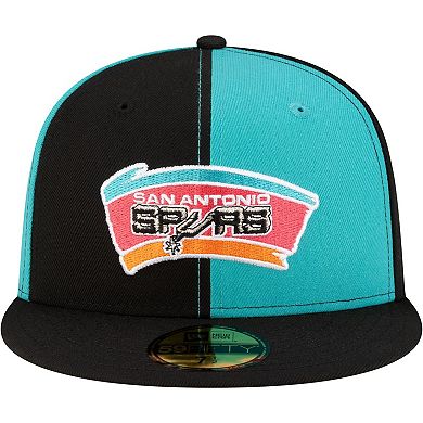 Men's New Era Teal/Black San Antonio Spurs 80s Throwback Pinwheel 59FIFTY Fitted Hat