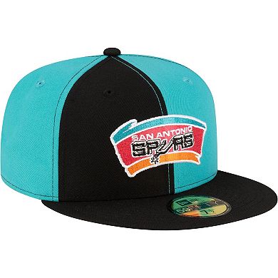 Men's New Era Teal/Black San Antonio Spurs 80s Throwback Pinwheel 59FIFTY Fitted Hat