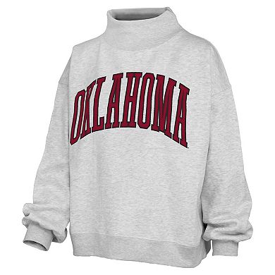 Women's Pressbox Heather Gray Oklahoma Sooners Oversized Nelson Mock Neck Sweatshirt