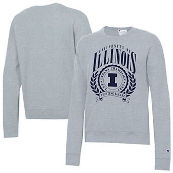 Women's Champion Heather Gray Illinois Fighting Illini Academic Crest Powerblend Crewneck Sweatshirt