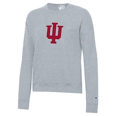 Women's Champion Heather Gray Indiana Hoosiers Academic Crest Powerblend Crewneck Sweatshirt