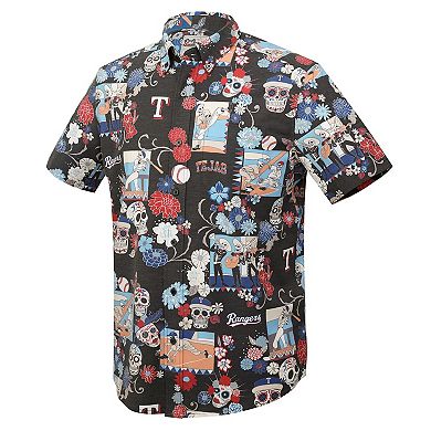 Men's Reyn Spooner Black Texas Rangers Día De Los Muertos Tri-Blend Button-Down Shirt