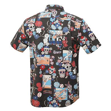Men's Reyn Spooner Black Texas Rangers Día De Los Muertos Tri-Blend Button-Down Shirt