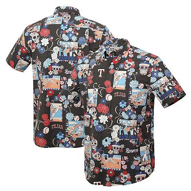 Men's Reyn Spooner Black Texas Rangers Día De Los Muertos Tri-Blend Button-Down Shirt