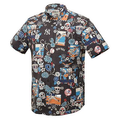 Men's Reyn Spooner Black New York Yankees Día De Los Muertos Tri-Blend Button-Down Shirt