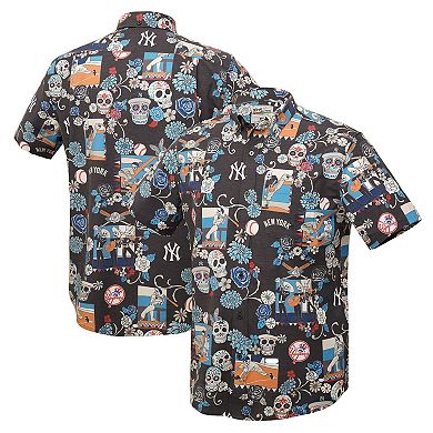 Men's Reyn Spooner Black New York Yankees Día De Los Muertos Tri-Blend Button-Down Shirt