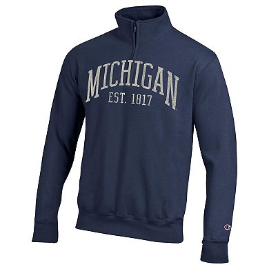 Men's Champion Navy Michigan Wolverines Powerblend Quarter-Zip Pullover