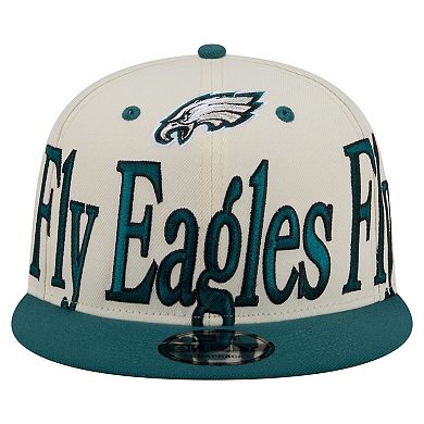 Men's New Era Cream Philadelphia Eagles Oversized Slogan 9FIFTY Snapback Hat