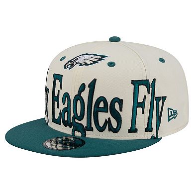 Men's New Era Cream Philadelphia Eagles Oversized Slogan 9FIFTY Snapback Hat