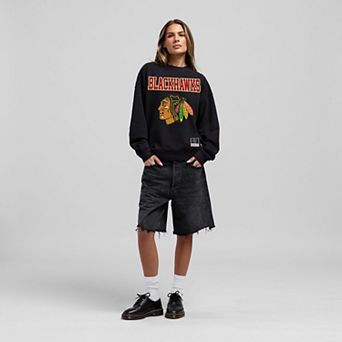 Women's Mitchell & Ness Black Chicago Blackhawks Core Oversized Sweatshirt