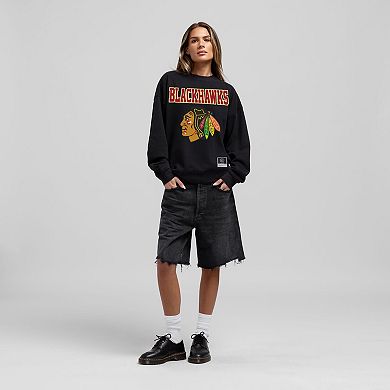 Women's Mitchell & Ness Black Chicago Blackhawks Core Oversized Sweatshirt