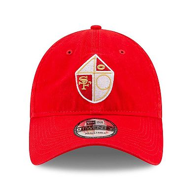 Men's New Era Scarlet San Francisco 49ers 80th Anniversary Throwback Side Patch 9TWENTY Adjustable Hat