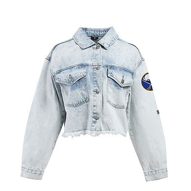 Women's Hype and Vice Denim Buffalo Sabres Chenille Raw Edge Cropped Full-Button Jean Jacket