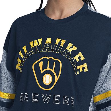 Women's G-III 4Her by Carl Banks Navy Milwaukee Brewers Off-Season Oversized Top