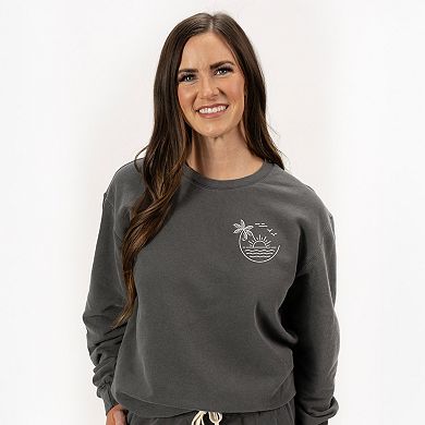 Embroidered Beach Sunset Lightweight Garment Dyed Sweatshirt