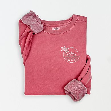 Embroidered Beach Sunset Lightweight Garment Dyed Sweatshirt
