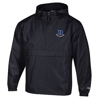 Men's Champion Black Duke Blue Devils Packable Hooded Windbreaker Half-Zip Jacket