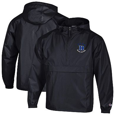 Men's Champion Black Duke Blue Devils Packable Hooded Windbreaker Half-Zip Jacket
