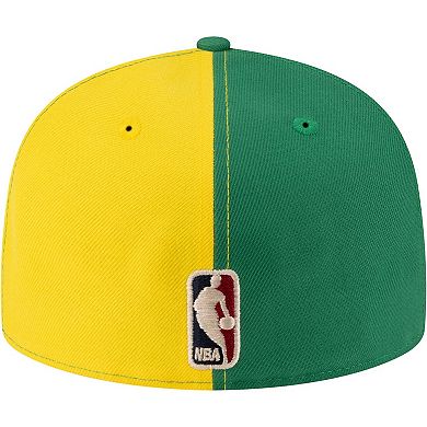 Men's New Era Gold/Green Seattle SuperSonics 80s Throwback Pinwheel 59FIFTY Fitted Hat