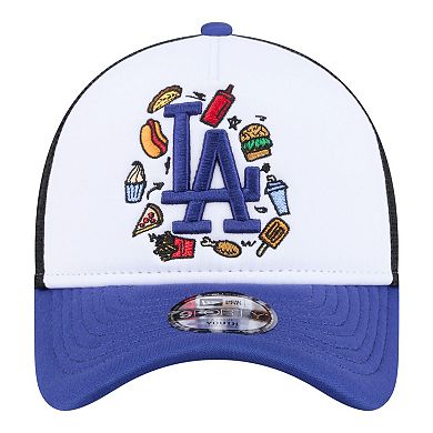 Youth New Era White/Royal Los Angeles Dodgers Food A-Frame 9FORTY Trucker Adjustable Hat