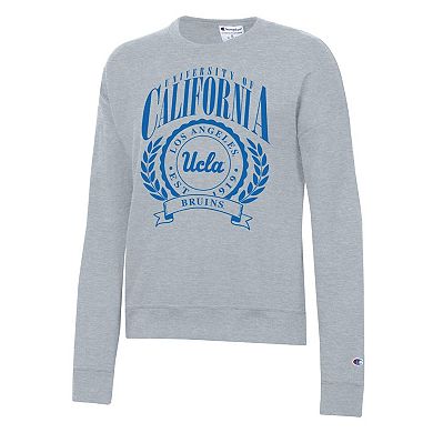 Women's Champion Heather Gray UCLA Bruins Academic Crest Powerblend Crewneck Sweatshirt