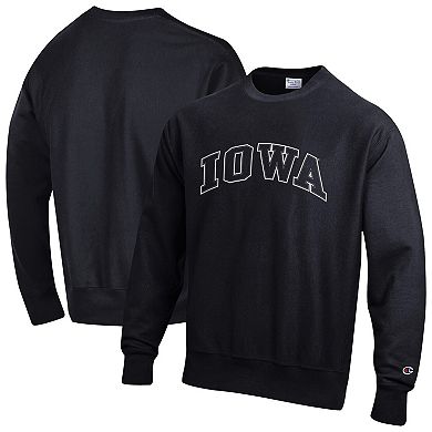 Men's Champion Black Iowa Hawkeyes Reverse Weave Crewneck Sweatshirt