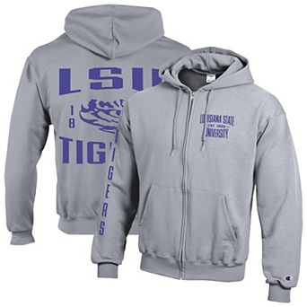 Men's Champion Gray LSU Tigers Varsity Powerblend Full-Zip Fleece Hoodie