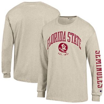 Men's Champion Oatmeal Florida State Seminoles Neutral Arch Long-Sleeve T-Shirt
