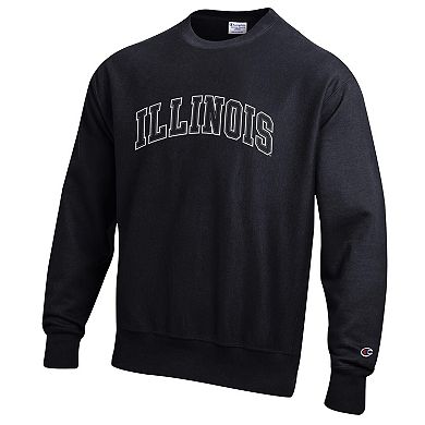 Men's Champion Black Illinois Fighting Illini Reverse Weave Crewneck Sweatshirt