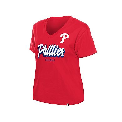 Women's New Era Red Philadelphia Phillies V-Neck T-Shirt