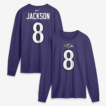 Men's Nike Lamar Jackson Purple Baltimore Ravens Name & Number Long Sleeve T-Shirt