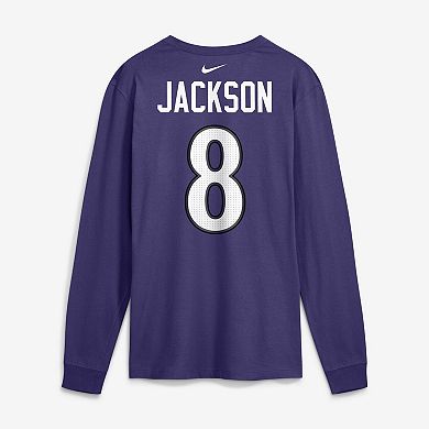 Men's Nike Lamar Jackson Purple Baltimore Ravens Name & Number Long Sleeve T-Shirt