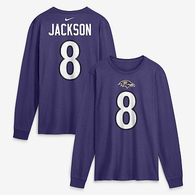 Men's Nike Lamar Jackson Purple Baltimore Ravens Name & Number Long Sleeve T-Shirt